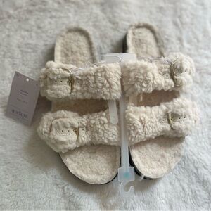 Auden Women's Jane Cream Two Band Buckle Slide Slippers 8